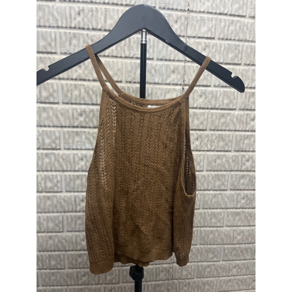 Target Brown Pointelle Knit Halter Tank Top High Neck Medium NWT